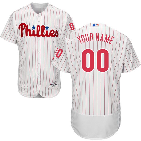 Men Philadelphia Phillies Majestic Home White Scarlet Flex Base Authentic Collection Custom MLB Jersey